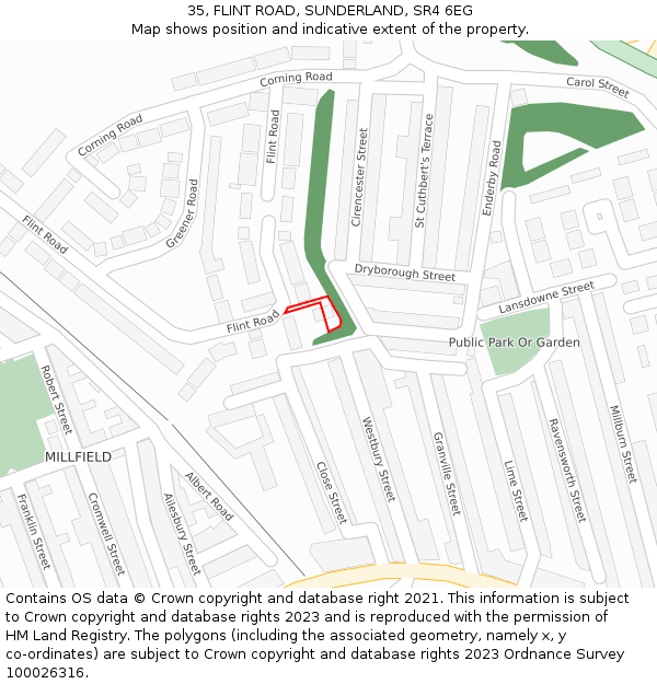35, FLINT ROAD, SUNDERLAND, SR4 6EG: Location map and indicative extent of plot