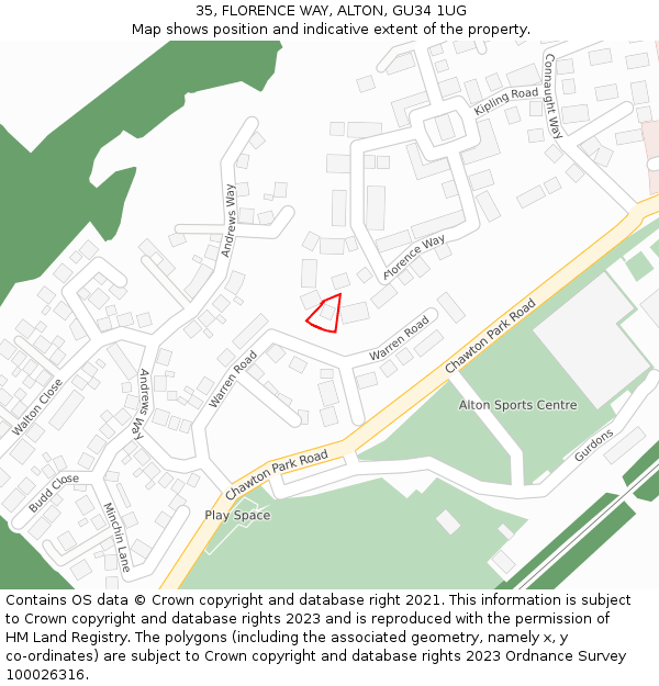 35, FLORENCE WAY, ALTON, GU34 1UG: Location map and indicative extent of plot