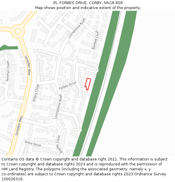 35, FORBES DRIVE, CORBY, NN18 8SR: Location map and indicative extent of plot