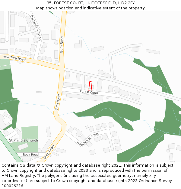 35, FOREST COURT, HUDDERSFIELD, HD2 2FY: Location map and indicative extent of plot