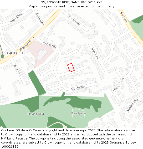 35, FOSCOTE RISE, BANBURY, OX16 9XS: Location map and indicative extent of plot