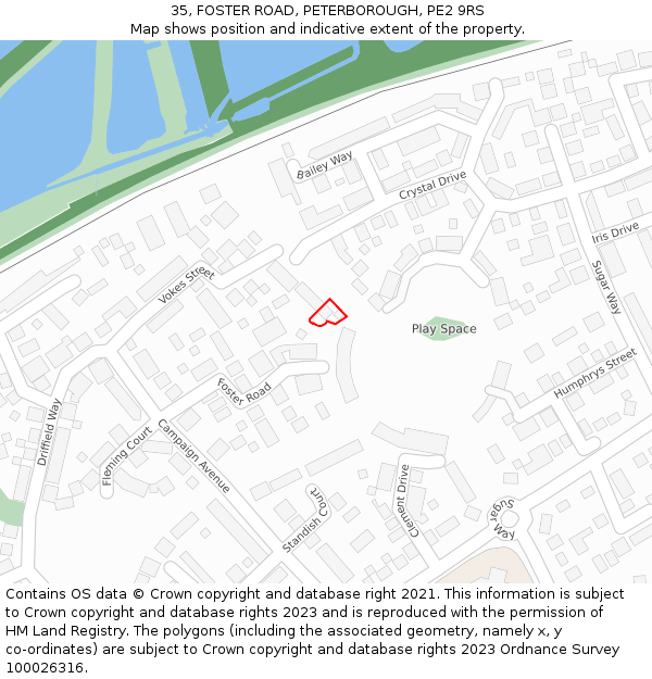 35, FOSTER ROAD, PETERBOROUGH, PE2 9RS: Location map and indicative extent of plot