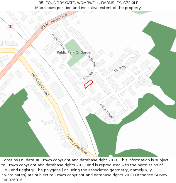 35, FOUNDRY GATE, WOMBWELL, BARNSLEY, S73 0LF: Location map and indicative extent of plot