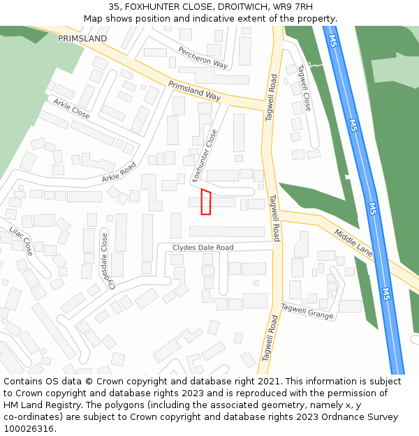 35, FOXHUNTER CLOSE, DROITWICH, WR9 7RH: Location map and indicative extent of plot