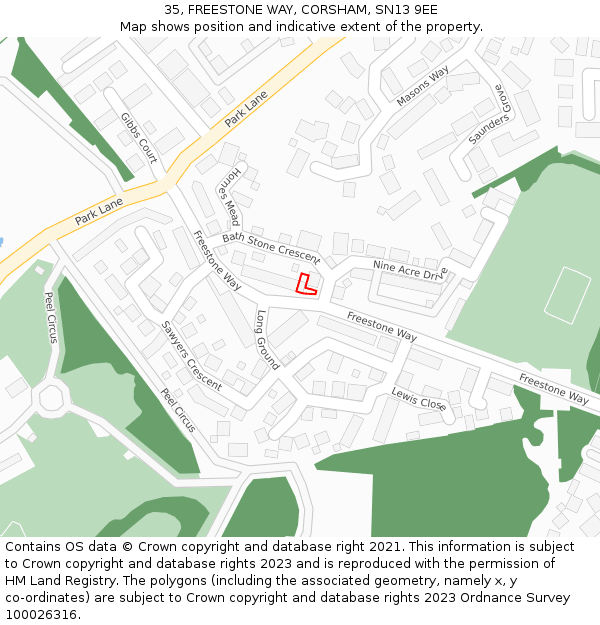 35, FREESTONE WAY, CORSHAM, SN13 9EE: Location map and indicative extent of plot