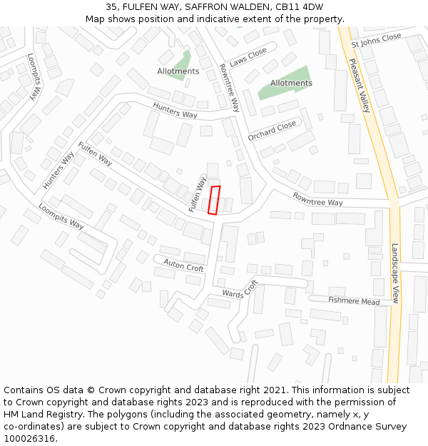 35, FULFEN WAY, SAFFRON WALDEN, CB11 4DW: Location map and indicative extent of plot