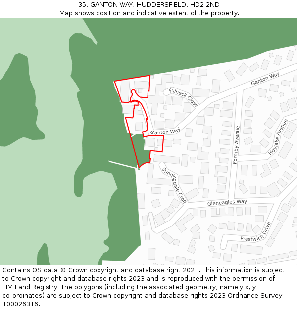 35, GANTON WAY, HUDDERSFIELD, HD2 2ND: Location map and indicative extent of plot