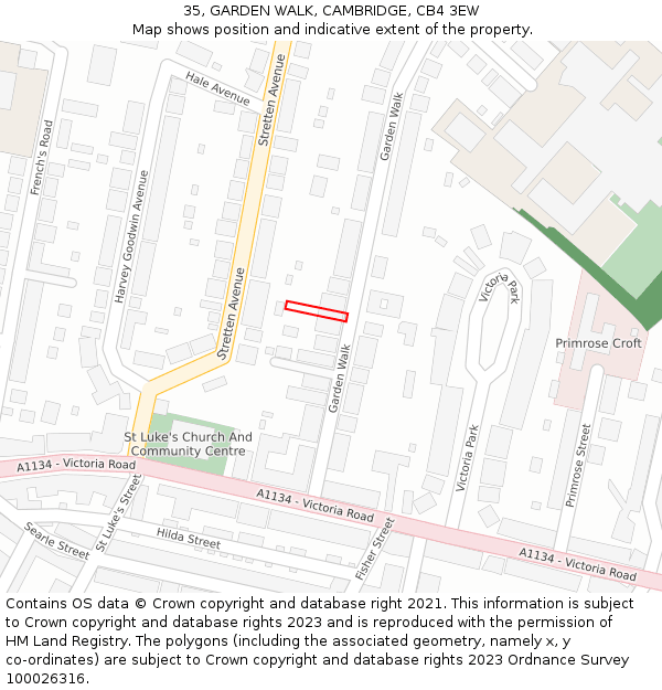 35, GARDEN WALK, CAMBRIDGE, CB4 3EW: Location map and indicative extent of plot
