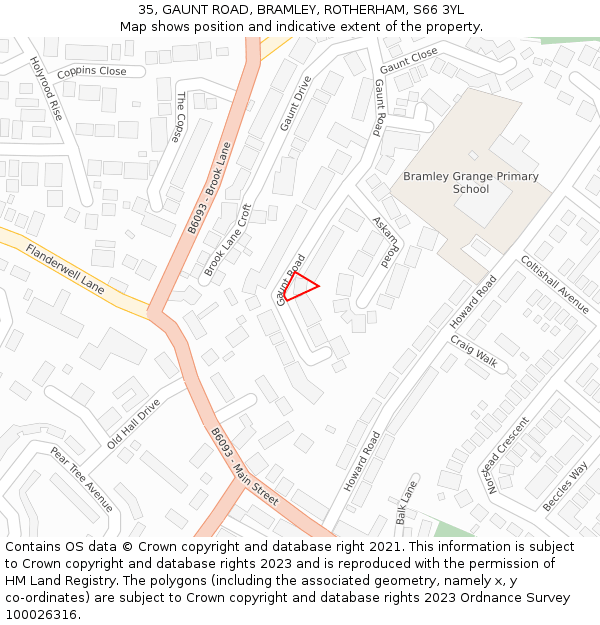 35, GAUNT ROAD, BRAMLEY, ROTHERHAM, S66 3YL: Location map and indicative extent of plot