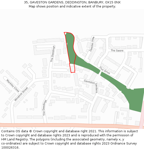 35, GAVESTON GARDENS, DEDDINGTON, BANBURY, OX15 0NX: Location map and indicative extent of plot