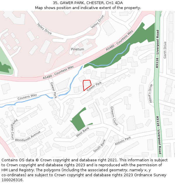 35, GAWER PARK, CHESTER, CH1 4DA: Location map and indicative extent of plot