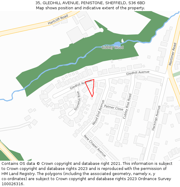 35, GLEDHILL AVENUE, PENISTONE, SHEFFIELD, S36 6BD: Location map and indicative extent of plot