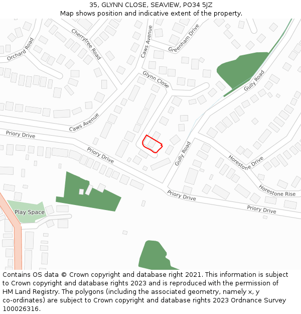 35, GLYNN CLOSE, SEAVIEW, PO34 5JZ: Location map and indicative extent of plot