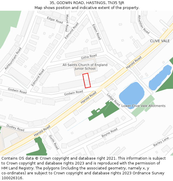35, GODWIN ROAD, HASTINGS, TN35 5JR: Location map and indicative extent of plot