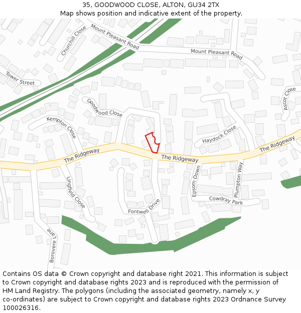 35, GOODWOOD CLOSE, ALTON, GU34 2TX: Location map and indicative extent of plot