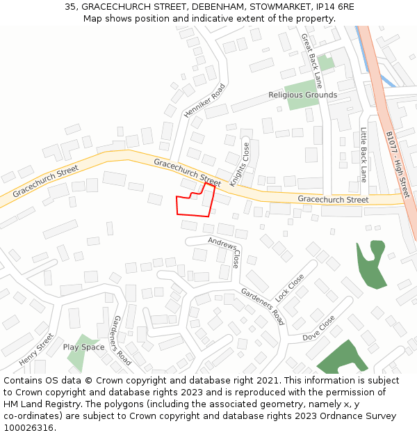 35, GRACECHURCH STREET, DEBENHAM, STOWMARKET, IP14 6RE: Location map and indicative extent of plot