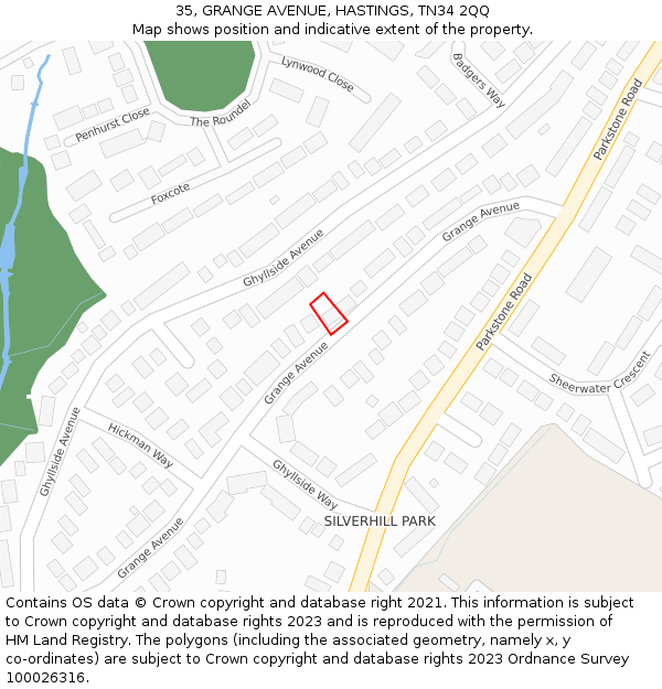 35, GRANGE AVENUE, HASTINGS, TN34 2QQ: Location map and indicative extent of plot
