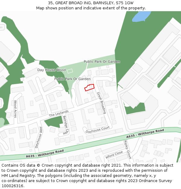 35, GREAT BROAD ING, BARNSLEY, S75 1GW: Location map and indicative extent of plot