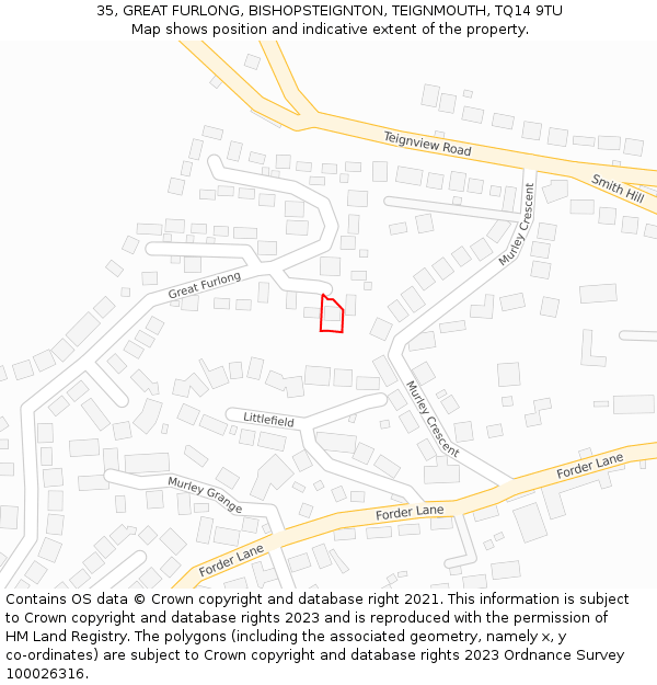 35, GREAT FURLONG, BISHOPSTEIGNTON, TEIGNMOUTH, TQ14 9TU: Location map and indicative extent of plot