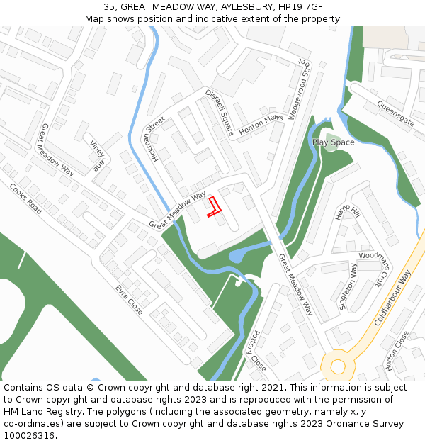 35, GREAT MEADOW WAY, AYLESBURY, HP19 7GF: Location map and indicative extent of plot