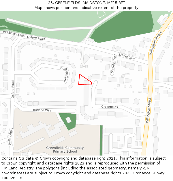 35, GREENFIELDS, MAIDSTONE, ME15 8ET: Location map and indicative extent of plot