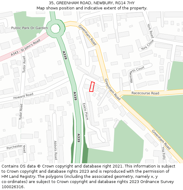 35, GREENHAM ROAD, NEWBURY, RG14 7HY: Location map and indicative extent of plot
