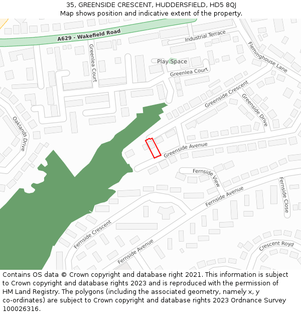 35, GREENSIDE CRESCENT, HUDDERSFIELD, HD5 8QJ: Location map and indicative extent of plot