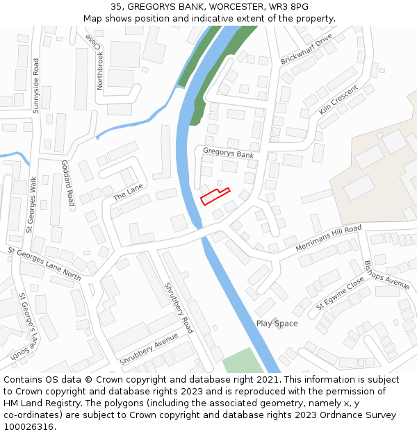 35, GREGORYS BANK, WORCESTER, WR3 8PG: Location map and indicative extent of plot