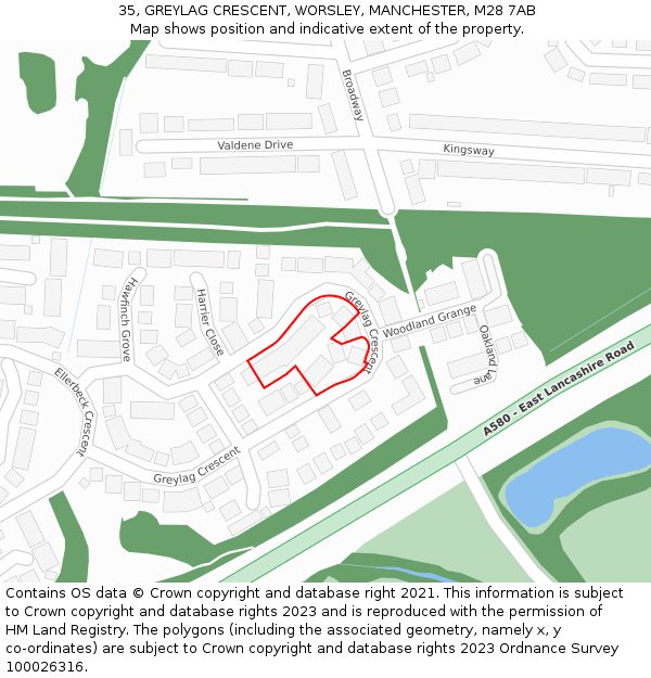 35, GREYLAG CRESCENT, WORSLEY, MANCHESTER, M28 7AB: Location map and indicative extent of plot
