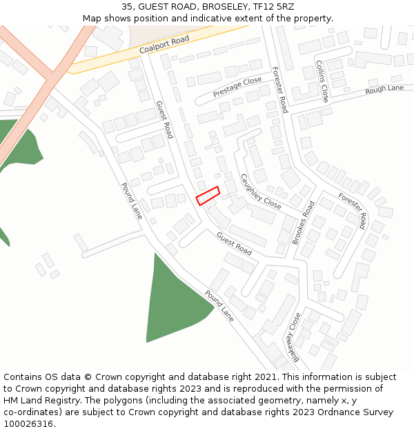 35, GUEST ROAD, BROSELEY, TF12 5RZ: Location map and indicative extent of plot