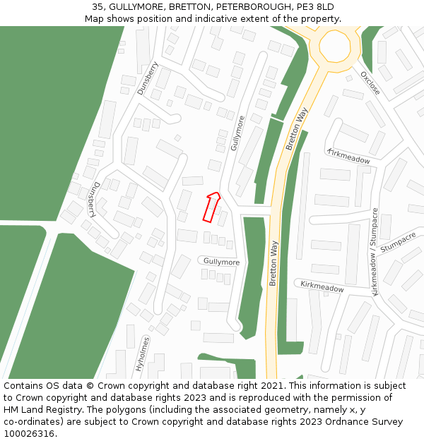 35, GULLYMORE, BRETTON, PETERBOROUGH, PE3 8LD: Location map and indicative extent of plot