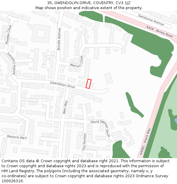 35, GWENDOLYN DRIVE, COVENTRY, CV3 1JZ: Location map and indicative extent of plot