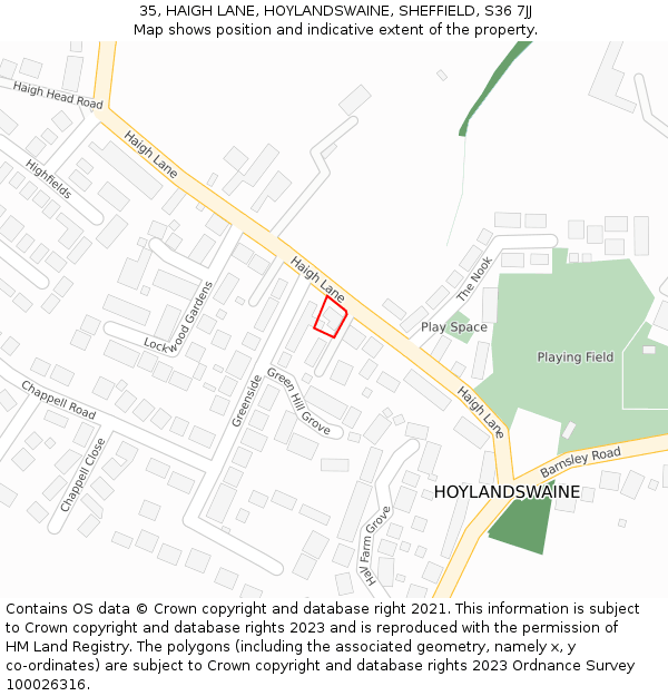 35, HAIGH LANE, HOYLANDSWAINE, SHEFFIELD, S36 7JJ: Location map and indicative extent of plot