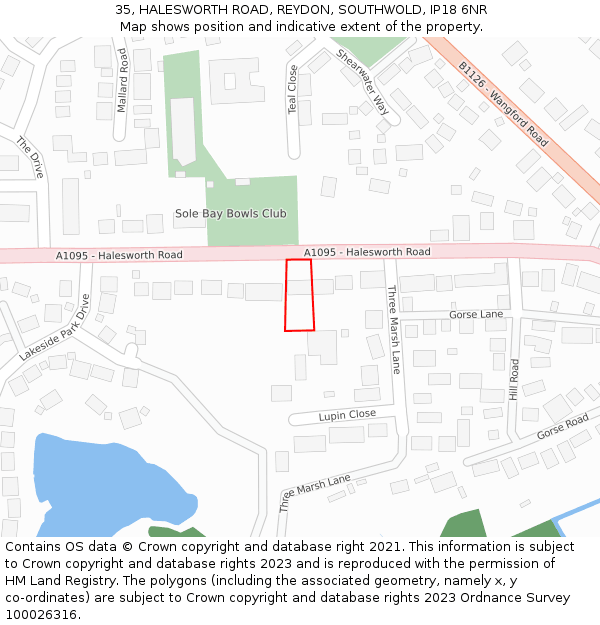 35, HALESWORTH ROAD, REYDON, SOUTHWOLD, IP18 6NR: Location map and indicative extent of plot