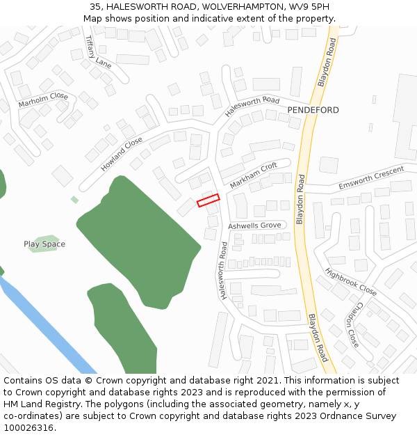 35, HALESWORTH ROAD, WOLVERHAMPTON, WV9 5PH: Location map and indicative extent of plot