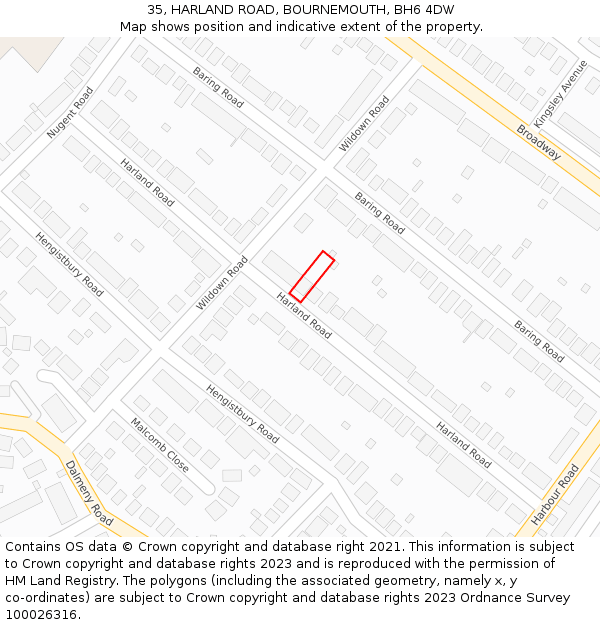 35, HARLAND ROAD, BOURNEMOUTH, BH6 4DW: Location map and indicative extent of plot