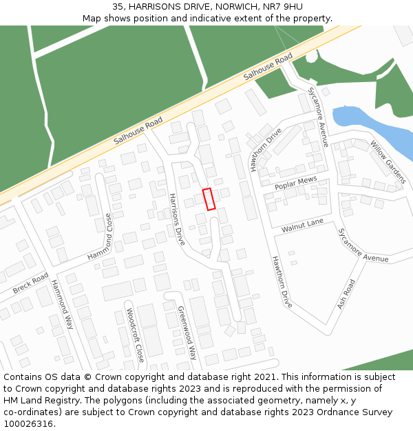 35, HARRISONS DRIVE, NORWICH, NR7 9HU: Location map and indicative extent of plot