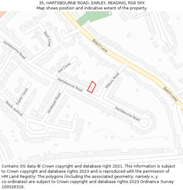 35, HARTSBOURNE ROAD, EARLEY, READING, RG6 5PX: Location map and indicative extent of plot