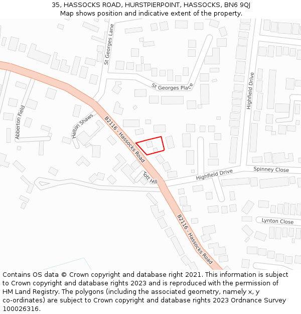 35, HASSOCKS ROAD, HURSTPIERPOINT, HASSOCKS, BN6 9QJ: Location map and indicative extent of plot