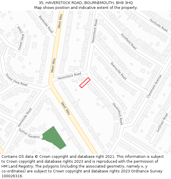 35, HAVERSTOCK ROAD, BOURNEMOUTH, BH9 3HQ: Location map and indicative extent of plot