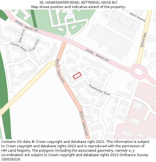 35, HAWESWATER ROAD, KETTERING, NN16 8LT: Location map and indicative extent of plot