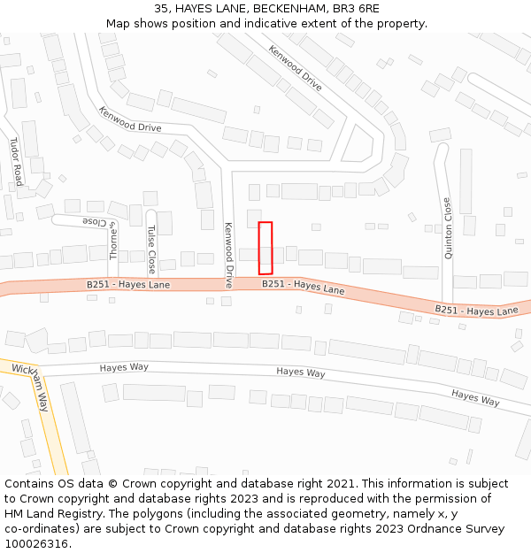 35, HAYES LANE, BECKENHAM, BR3 6RE: Location map and indicative extent of plot