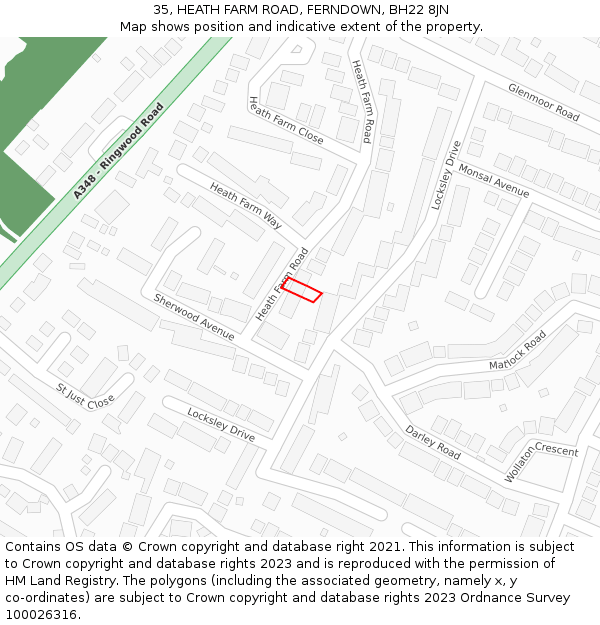 35, HEATH FARM ROAD, FERNDOWN, BH22 8JN: Location map and indicative extent of plot