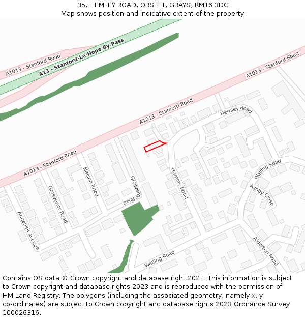 35, HEMLEY ROAD, ORSETT, GRAYS, RM16 3DG: Location map and indicative extent of plot