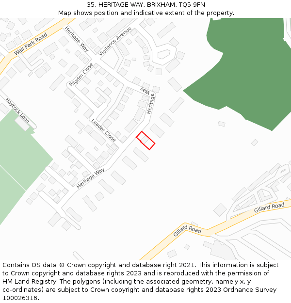 35, HERITAGE WAY, BRIXHAM, TQ5 9FN: Location map and indicative extent of plot