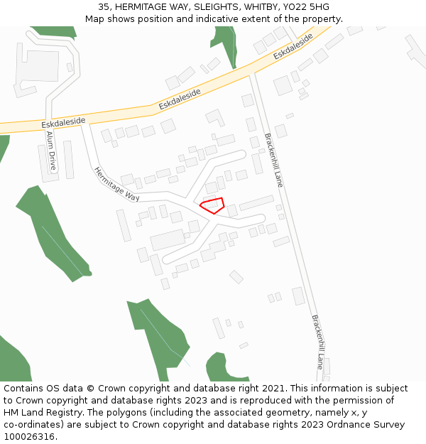 35, HERMITAGE WAY, SLEIGHTS, WHITBY, YO22 5HG: Location map and indicative extent of plot
