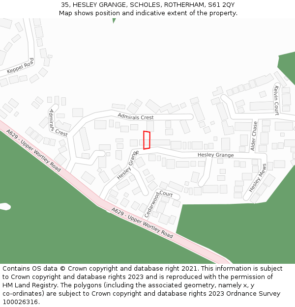 35, HESLEY GRANGE, SCHOLES, ROTHERHAM, S61 2QY: Location map and indicative extent of plot