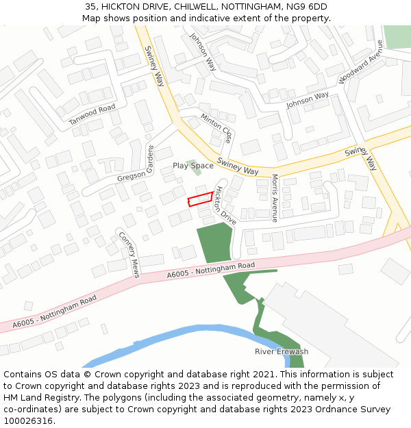 35, HICKTON DRIVE, CHILWELL, NOTTINGHAM, NG9 6DD: Location map and indicative extent of plot