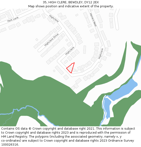 35, HIGH CLERE, BEWDLEY, DY12 2EX: Location map and indicative extent of plot