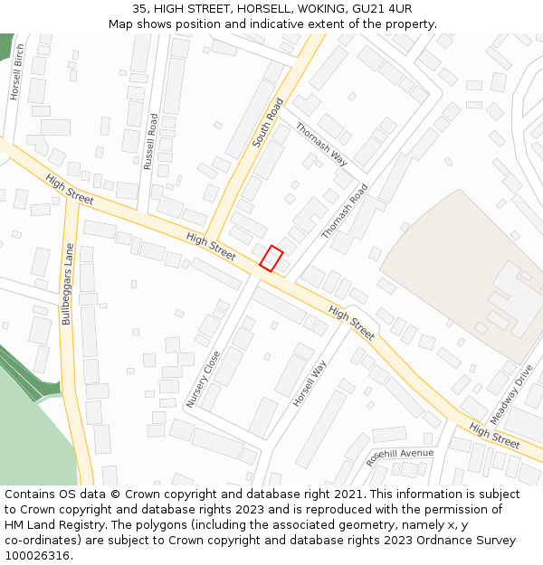 35, HIGH STREET, HORSELL, WOKING, GU21 4UR: Location map and indicative extent of plot
